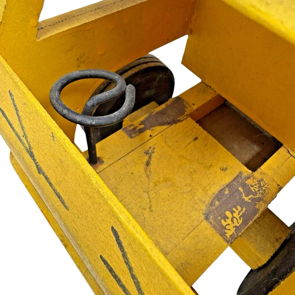 Vintage 1950s Handmade Wooden Ford No.9 Flatbed Toy Truck Yellow Missing Wheel